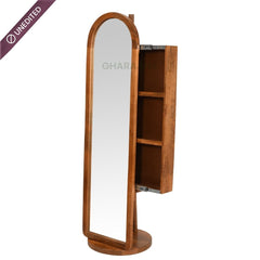 Arched Wooden Full - Length Mirror with Storage - Mirrors - Gharaana