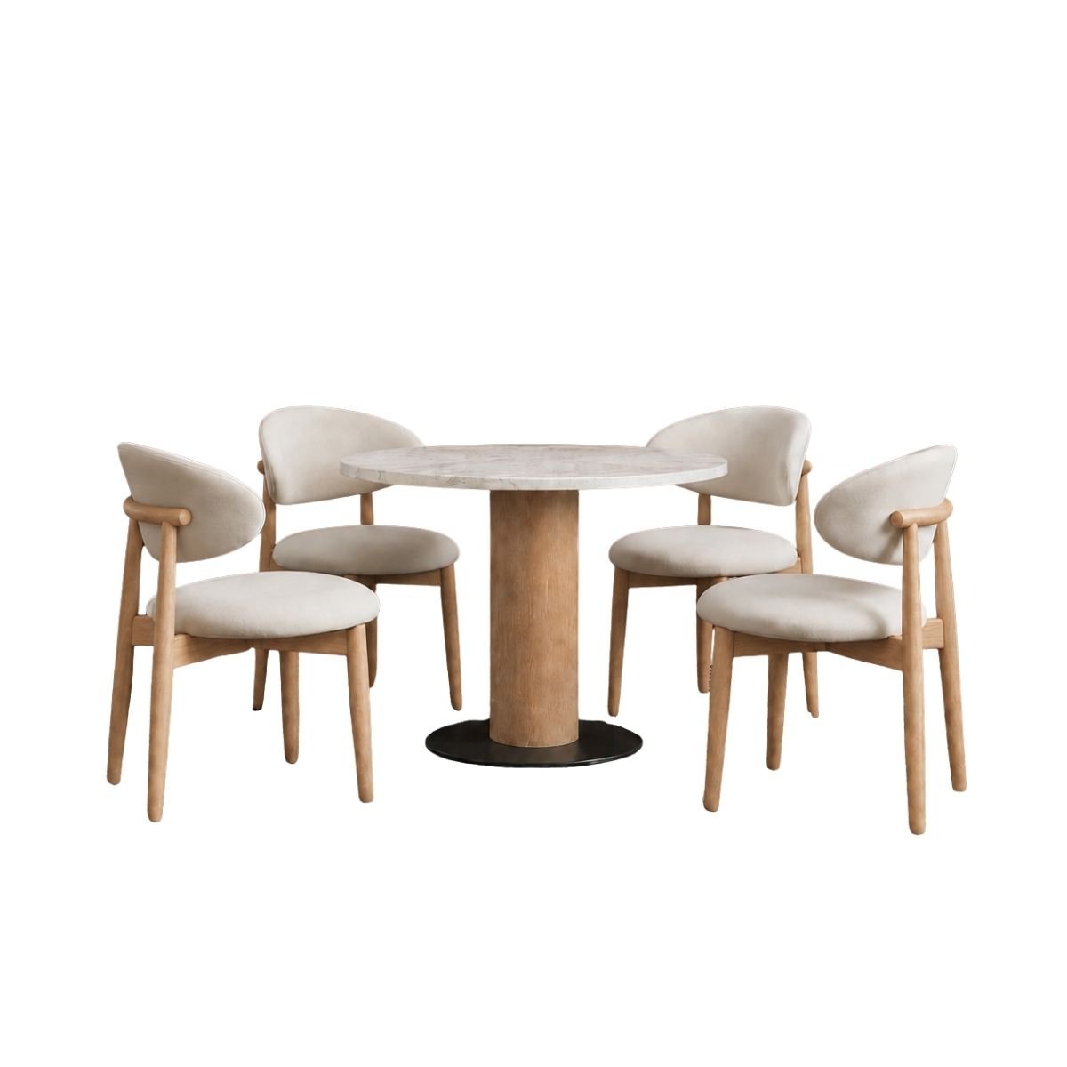 Orbit Marble Top Wooden Dining Table Set - Dining Set - Gharaana
