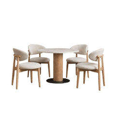 Orbit Marble Top Wooden Dining Table Set - Dining Set - Gharaana