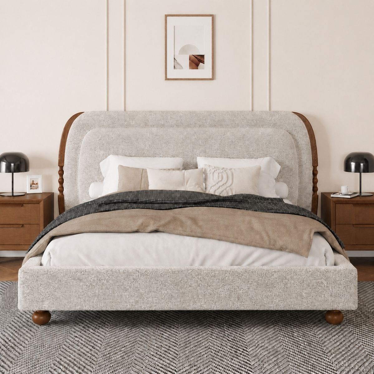 Clara 100% Solid Wood Upholstered Bed - Beds - Gharaana