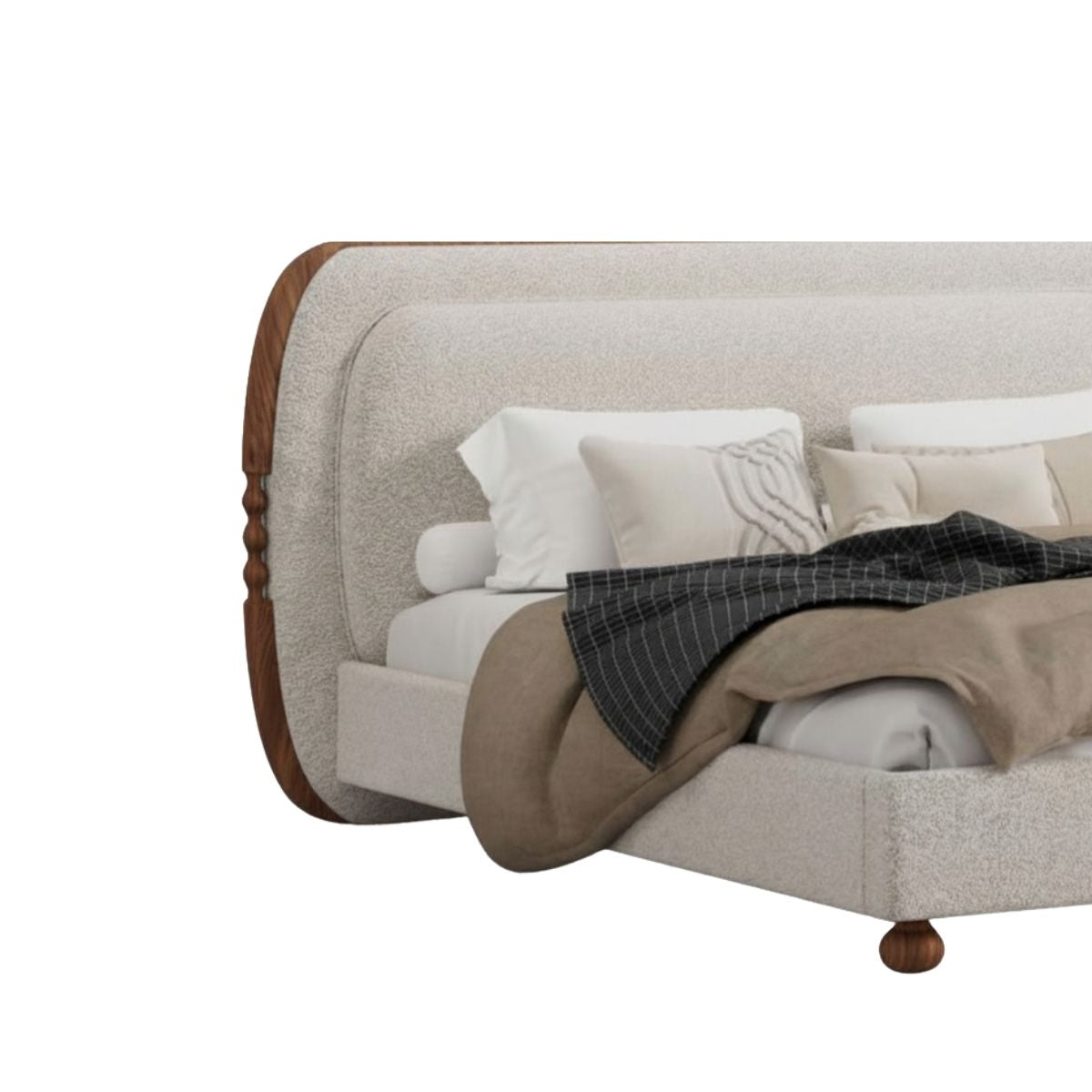 Clara 100% Solid Wood Upholstered Bed - Beds - Gharaana