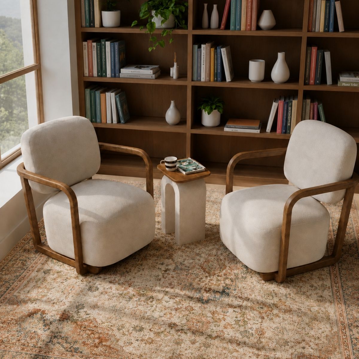 Ojas Armchairs with Vaayu Side Table Combo - Armchairs - Gharaana