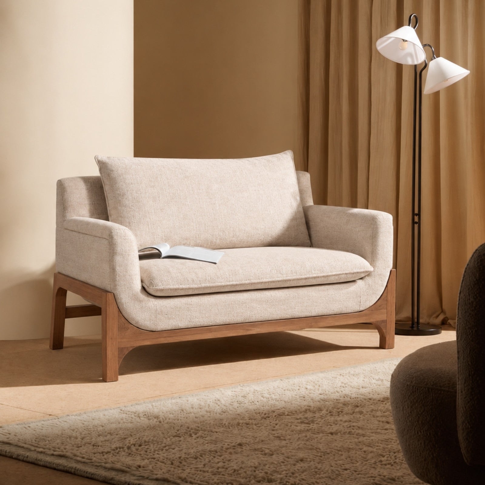 Raya 2-Seater Wooden Upholstered Sofa - Sofas - Gharaana