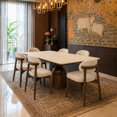Adhira Marble-Top Wooden Dining Table Set - Dining Set - Gharaana