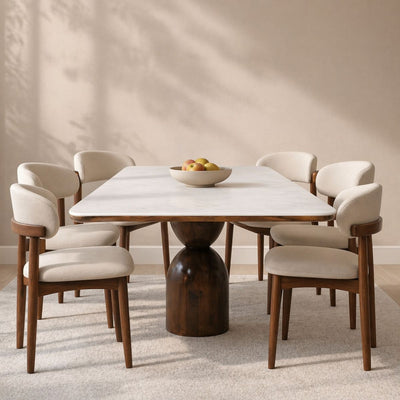 Adhira Marble-Top Wooden Dining Table Set