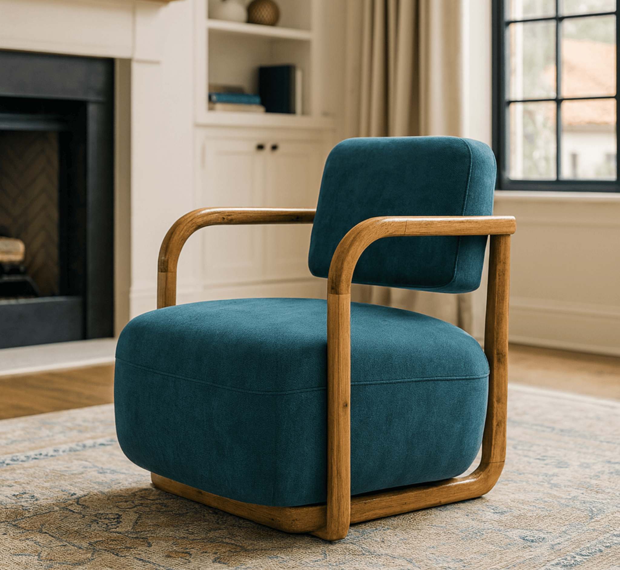 Ojas Wooden Plush Armchair - Armchairs - Gharaana