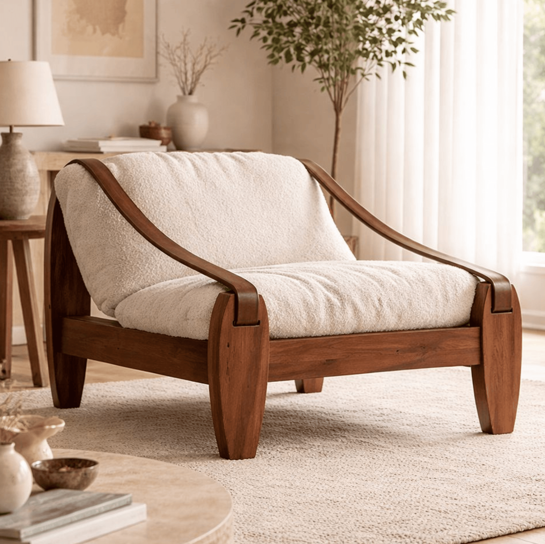 Prive Wooden Plush Armchair - Armchairs - Gharaana