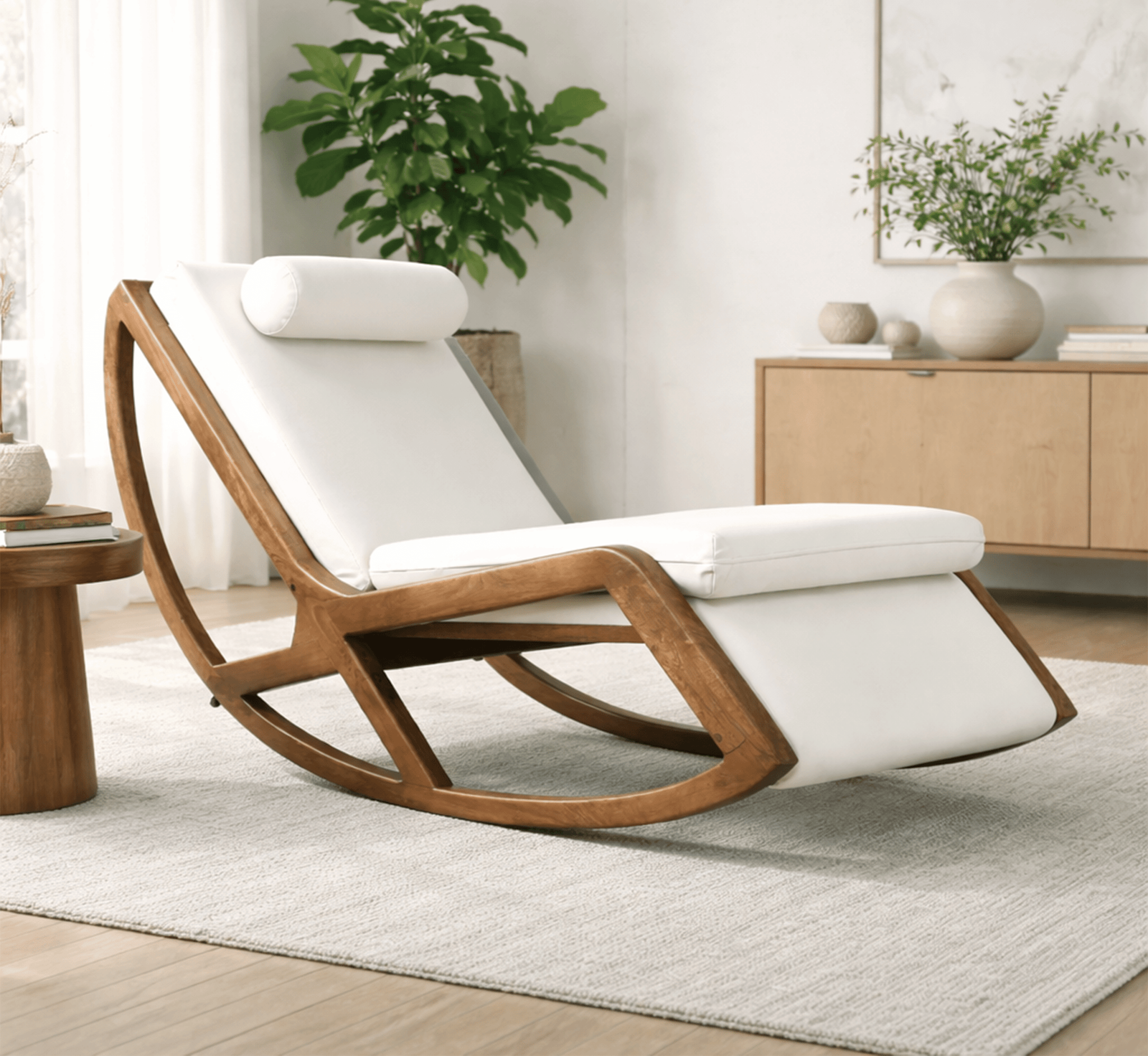 Snooze Wooden Plush Rocking Armchair - Armchairs - Gharaana