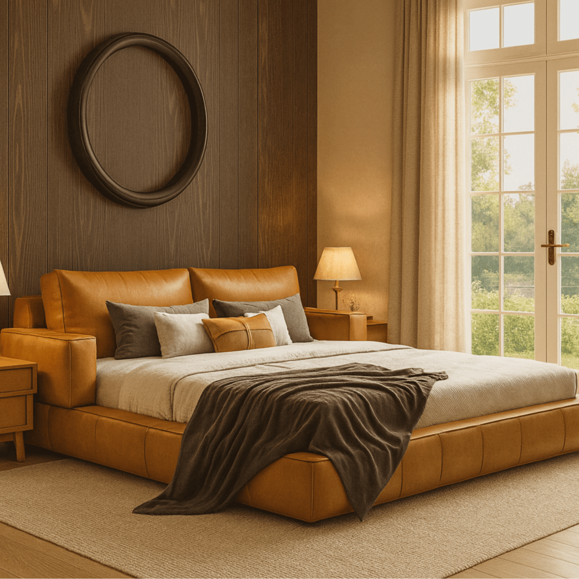 Harvey 100% Solid Wood Leatherette Bed - Beds - Gharaana