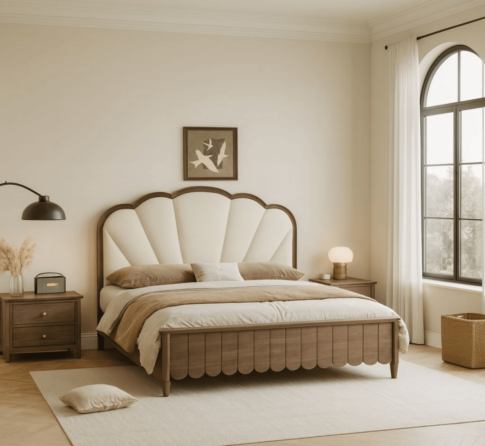 Lisa 100% Solid Wood Upholstered Bed - Beds - Gharaana
