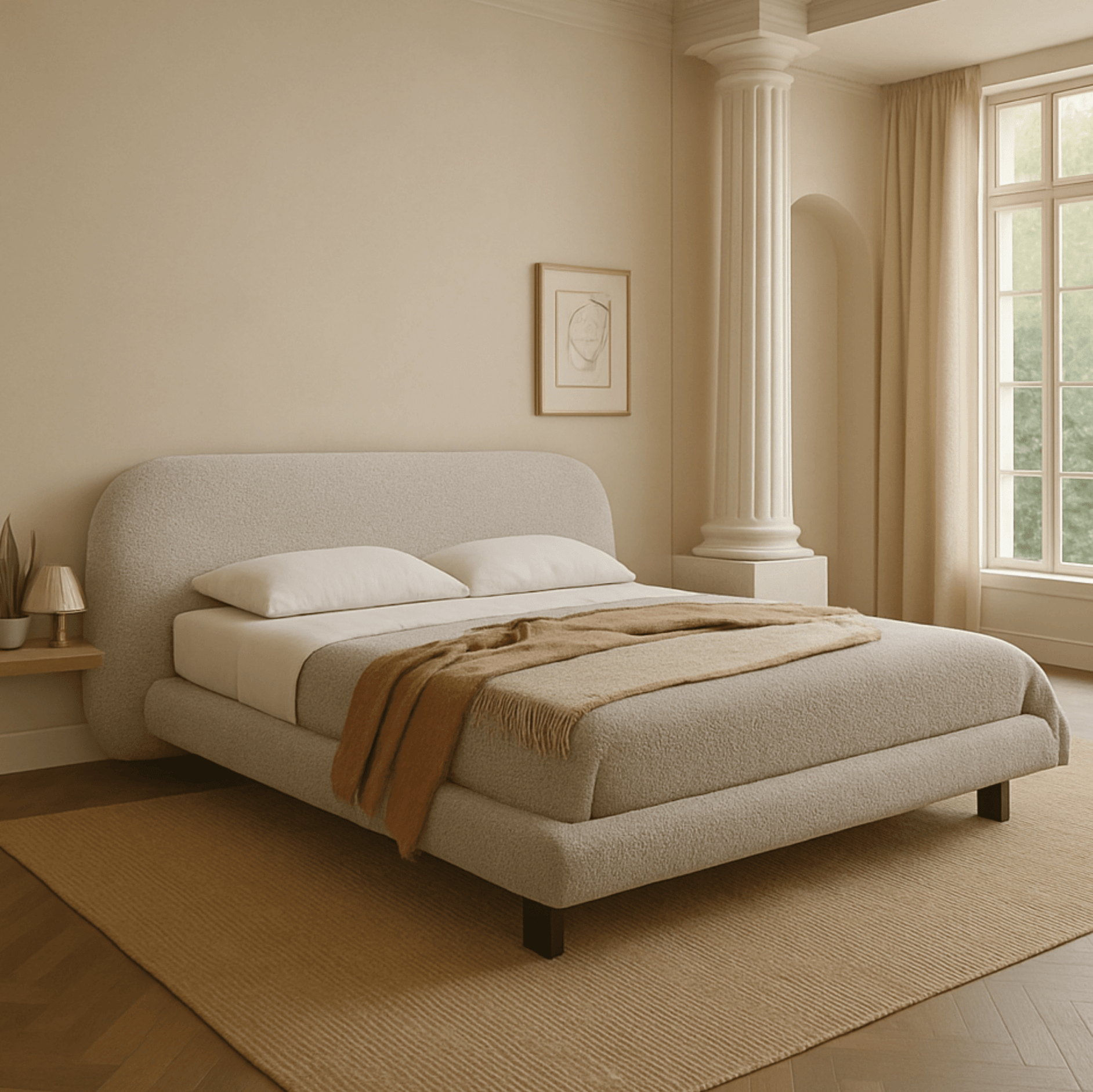 Plush 100% Solid Wood Upholstered Bed - Beds - Gharaana