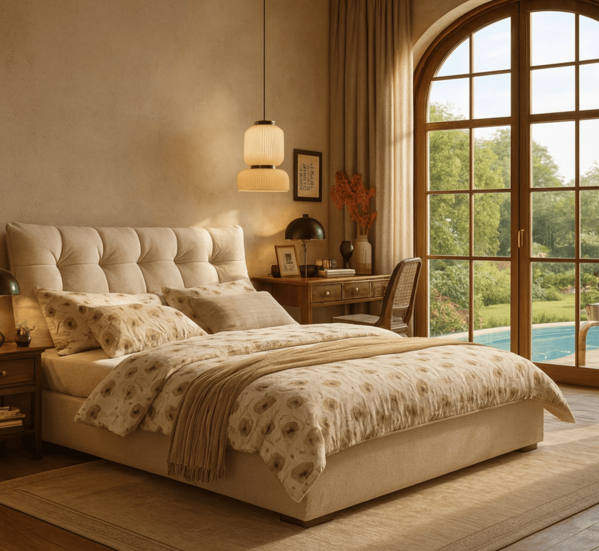 Rysa 100% Solid Wood Upholstered Bed - Beds - Gharaana