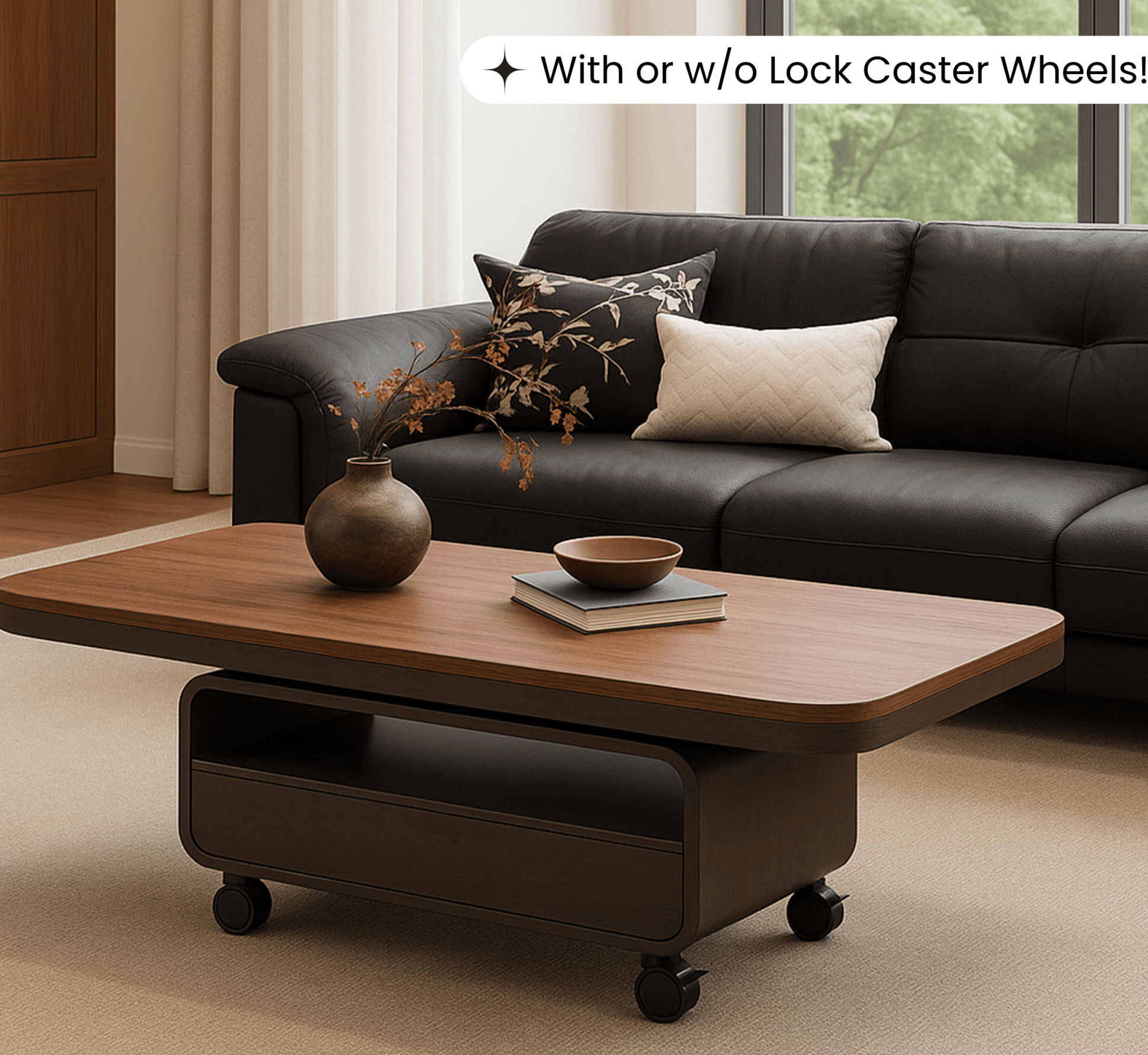 Sibaya Wooden Storage Center Table with wheels - Centre Tables - Gharaana