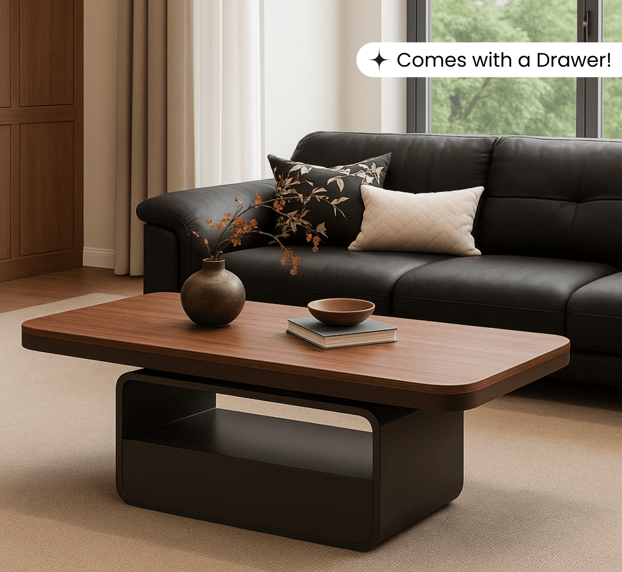 Sibaya Wooden Storage Center Table with wheels - Centre Tables - Gharaana