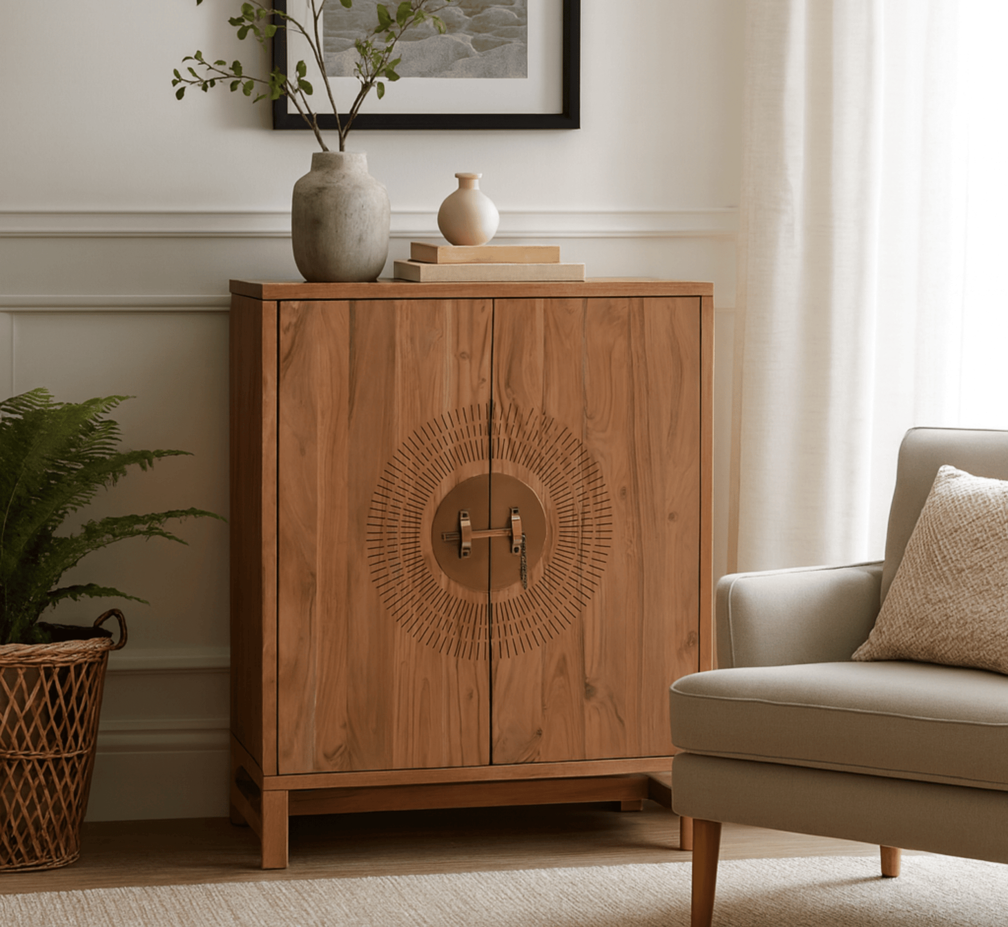 Armour Wooden Storage Cabinet - Credenza Hutches - Gharaana