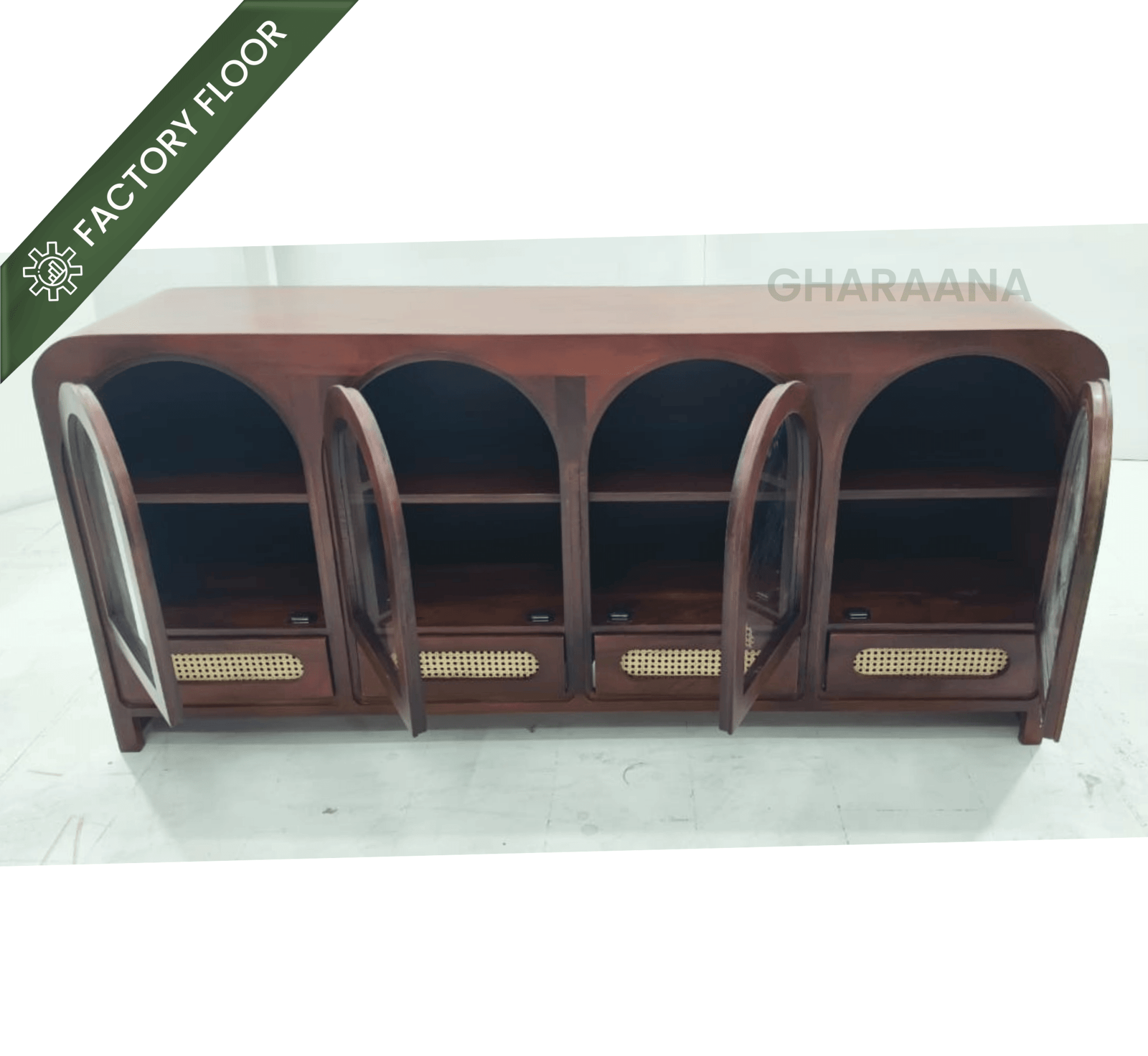 Vyut Wooden 70" Crockery Cabinet - Credenza Hutches - Gharaana