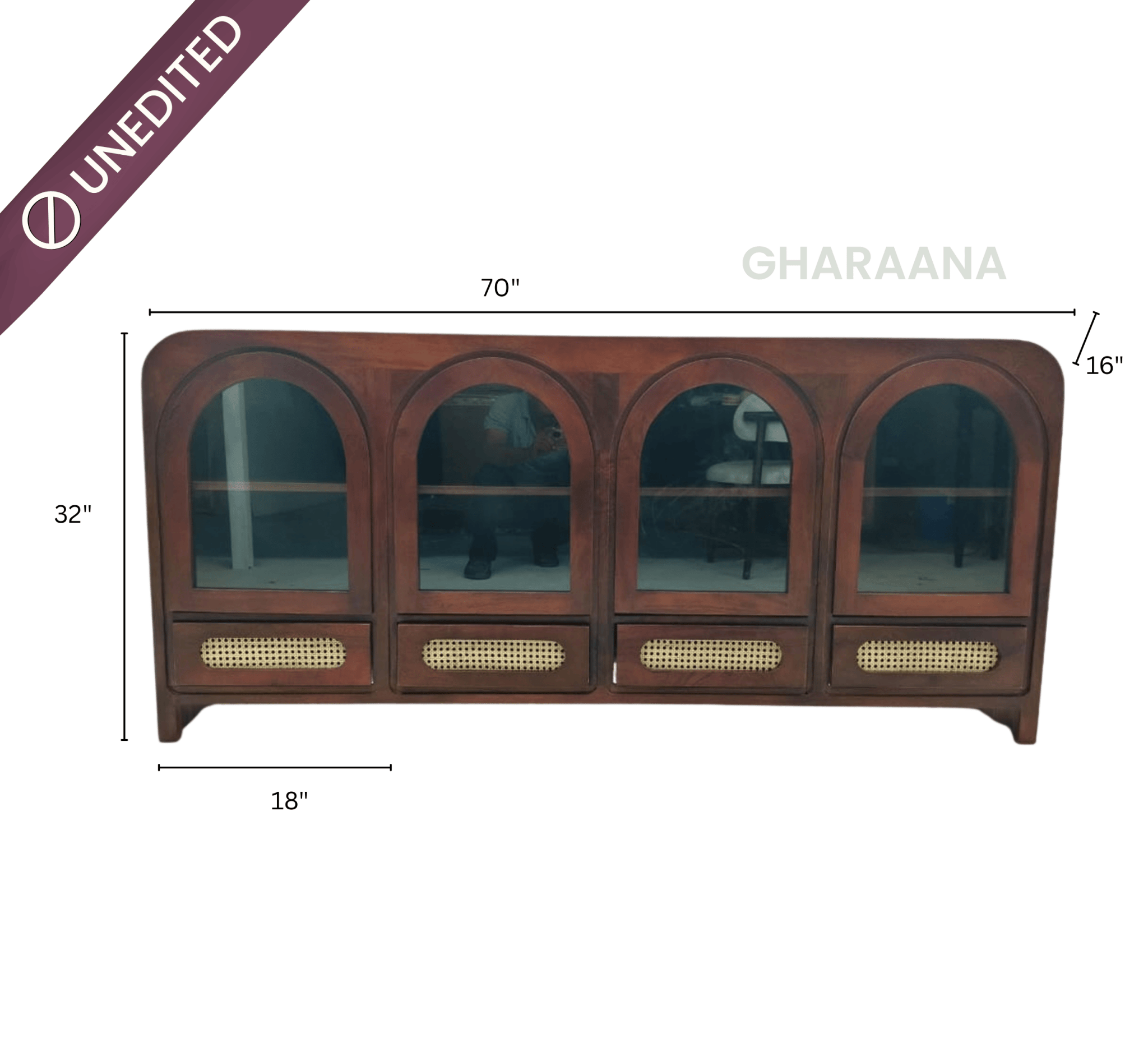 Vyut Wooden 70" Crockery Cabinet - Credenza Hutches - Gharaana