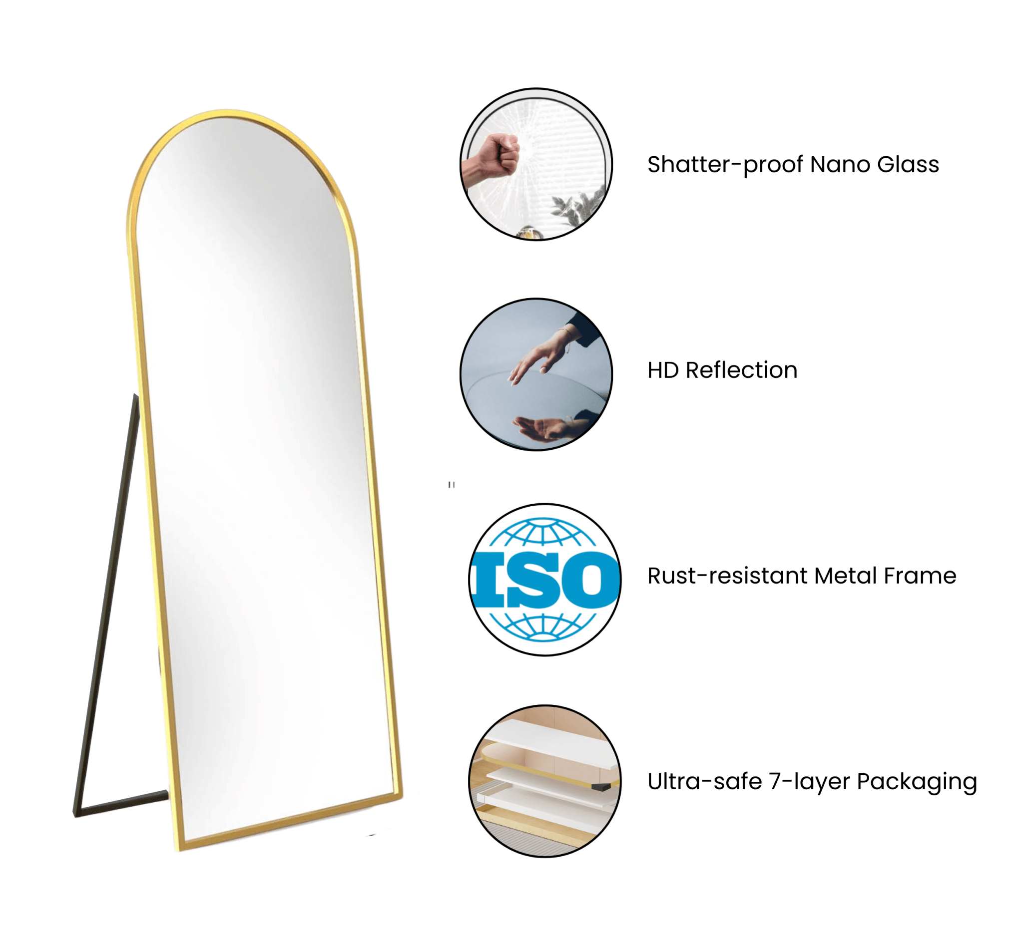 Arched Metal Floor Mirror with Stand - Mirrors - Gharaana