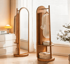 Arched Wooden Full - Length Mirror with Storage - Mirrors - Gharaana