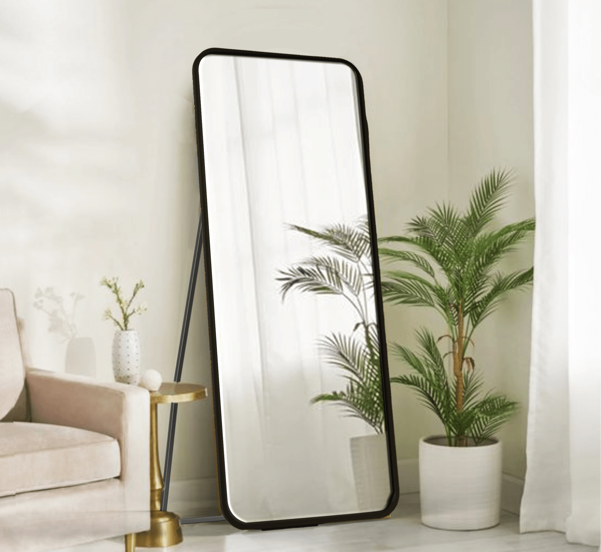 Mile Metal Floor Mirror with Stand - Mirrors - Gharaana