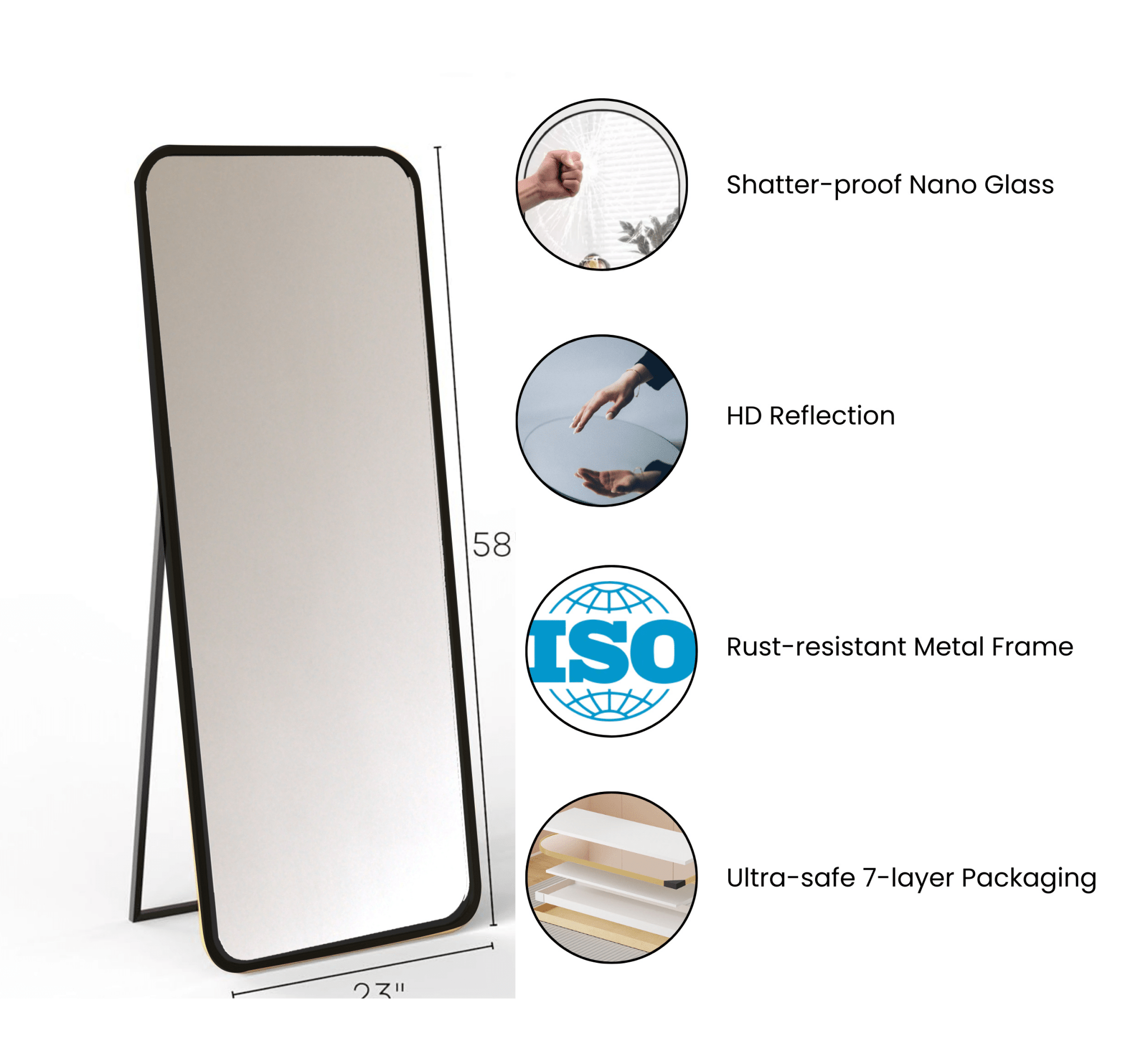 Mile Metal Floor Mirror with Stand - Mirrors - Gharaana