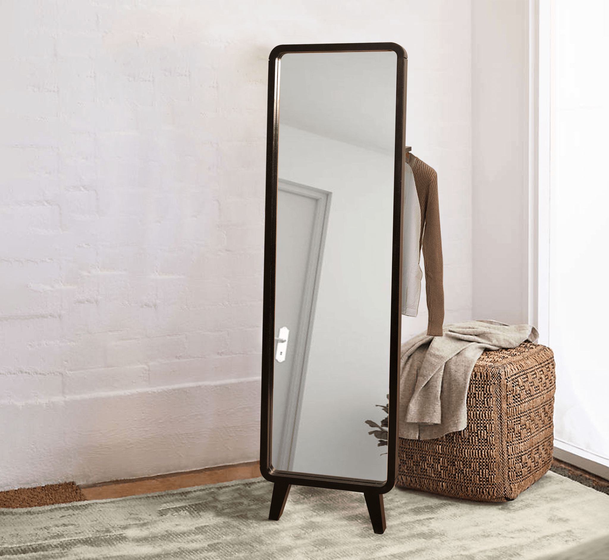 Ohana Wooden Coat-hanger Full-length Mirror with Stand - Mirrors - Gharaana
