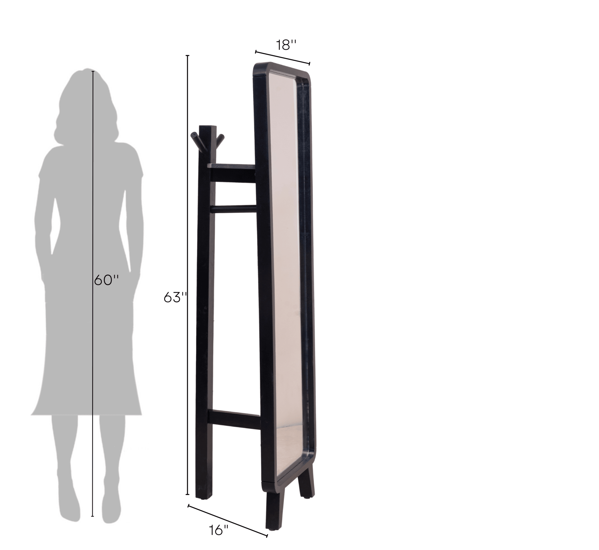 Ohana Wooden Coat-hanger Full-length Mirror with Stand - Mirrors - Gharaana