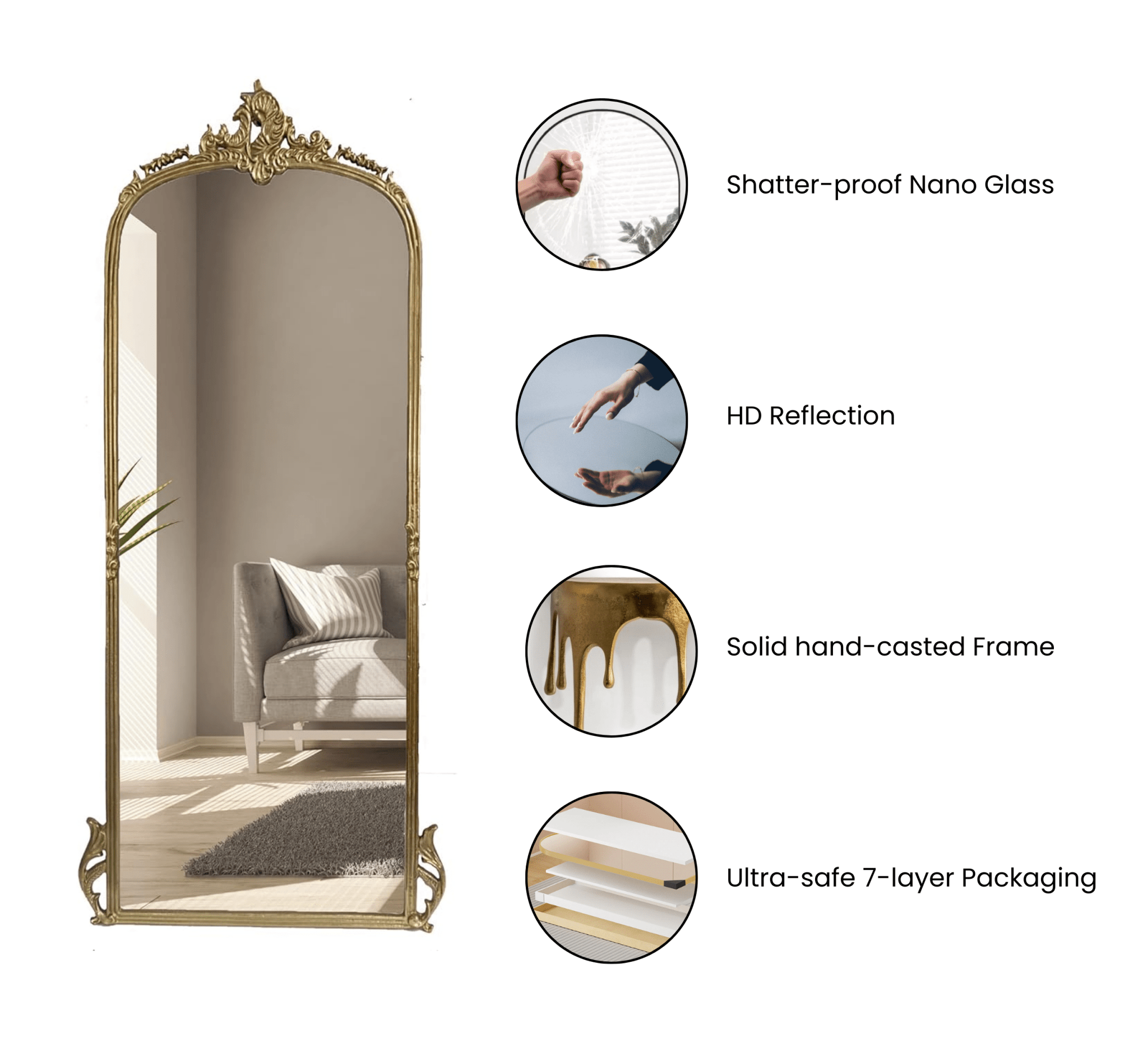 Victorian Arched Full - length Mirror - Mirrors - Gharaana