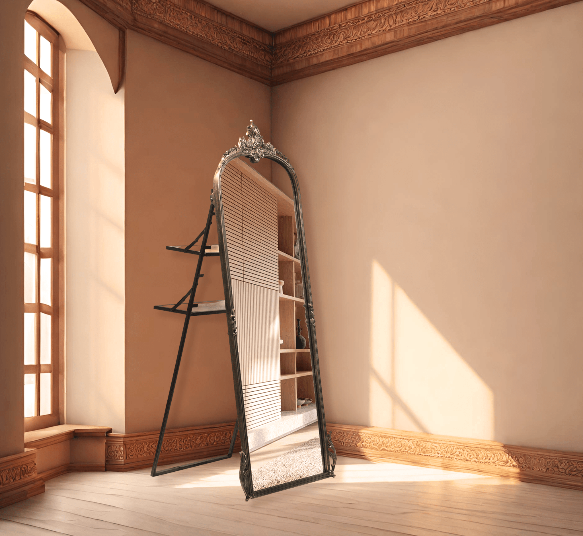 Victorian Arched Full - length Mirror with Stand - Mirrors - Gharaana