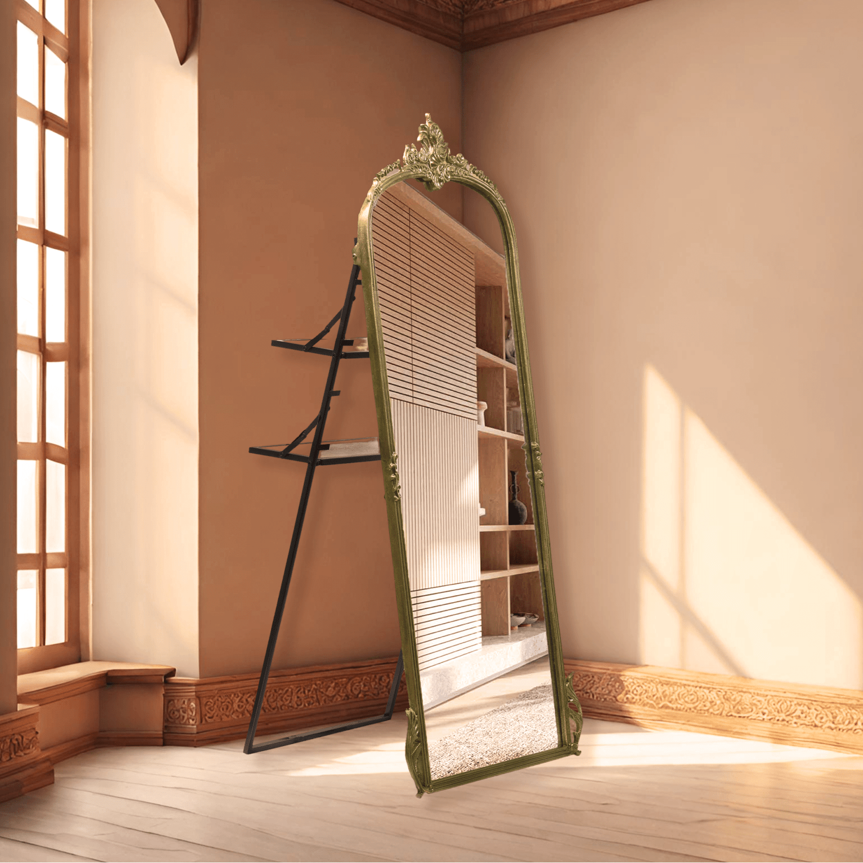 Victorian Arched Full - length Mirror with Stand - Mirrors - Gharaana