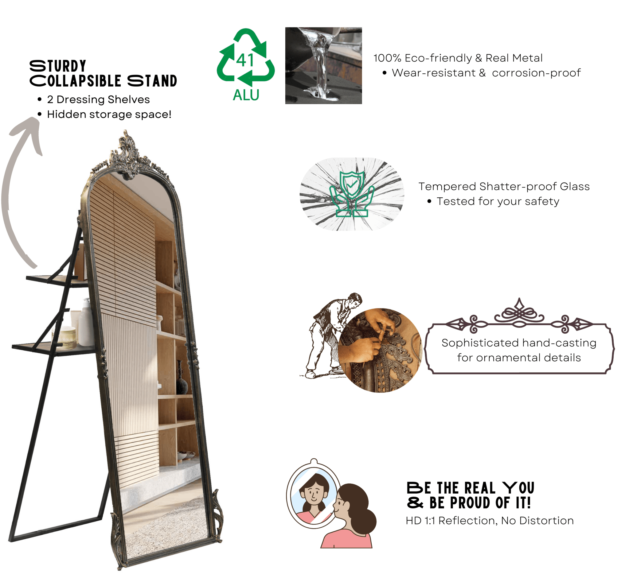 Victorian Arched Full - length Mirror with Stand - Mirrors - Gharaana