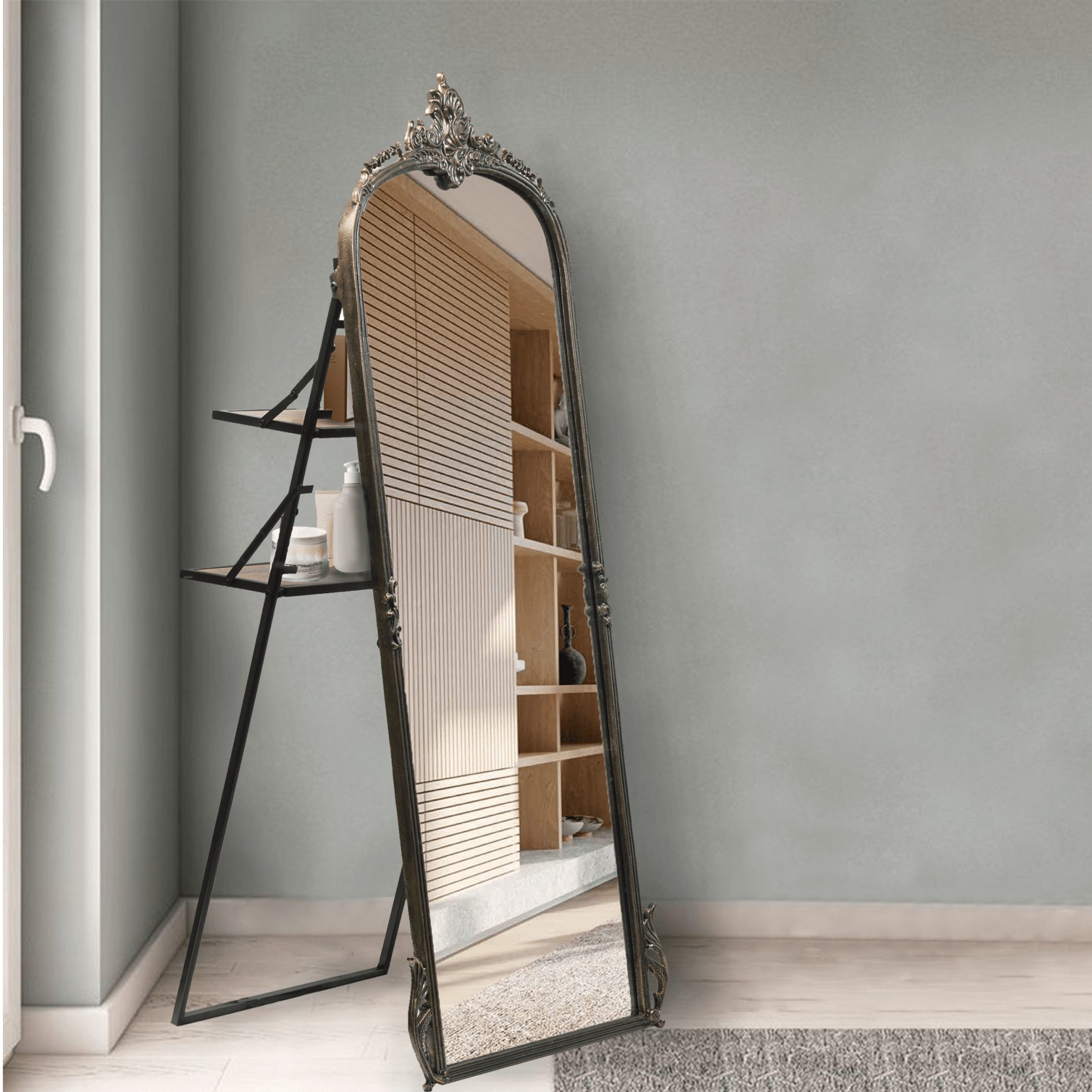 Victorian Arched Full - length Mirror with Stand - Mirrors - Gharaana