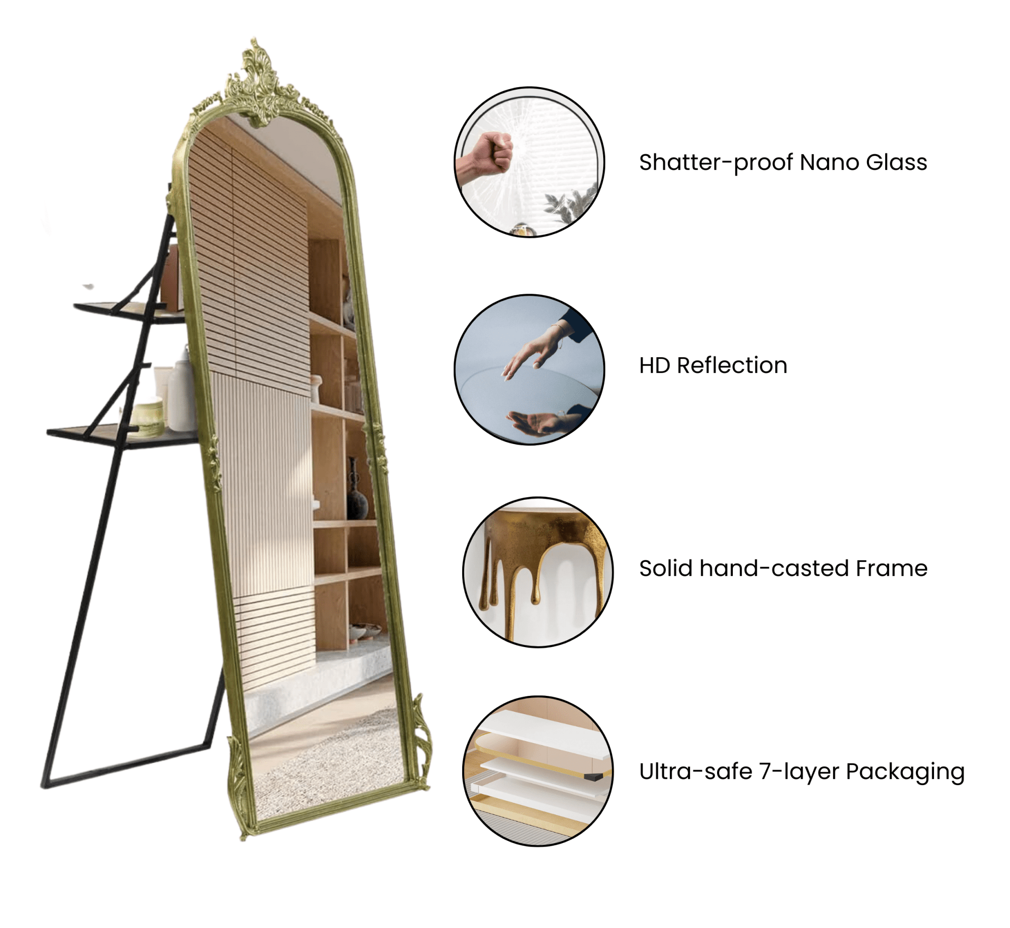 Victorian Arched Full - length Mirror with Stand - Mirrors - Gharaana
