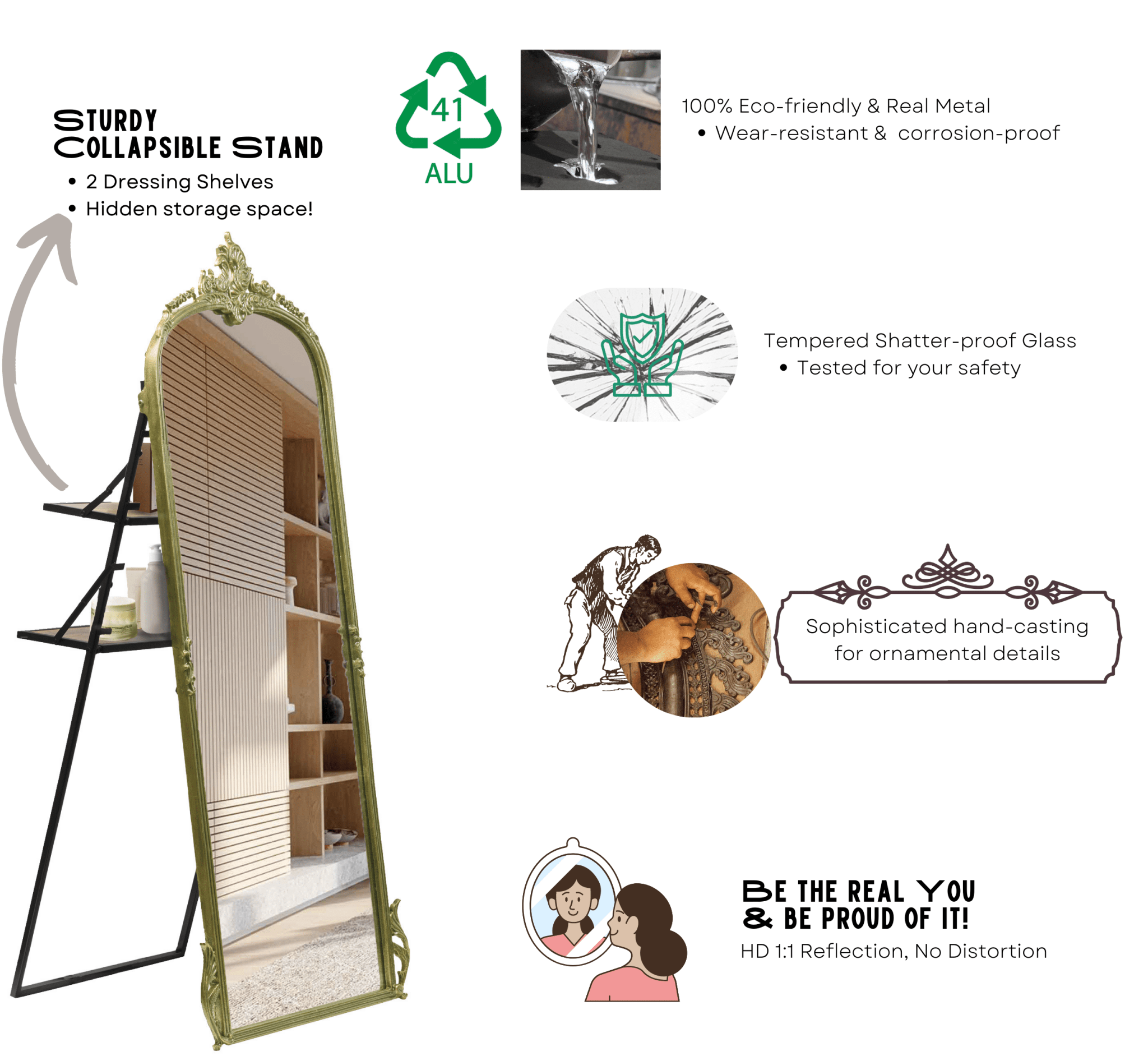 Victorian Arched Full - length Mirror with Stand - Mirrors - Gharaana