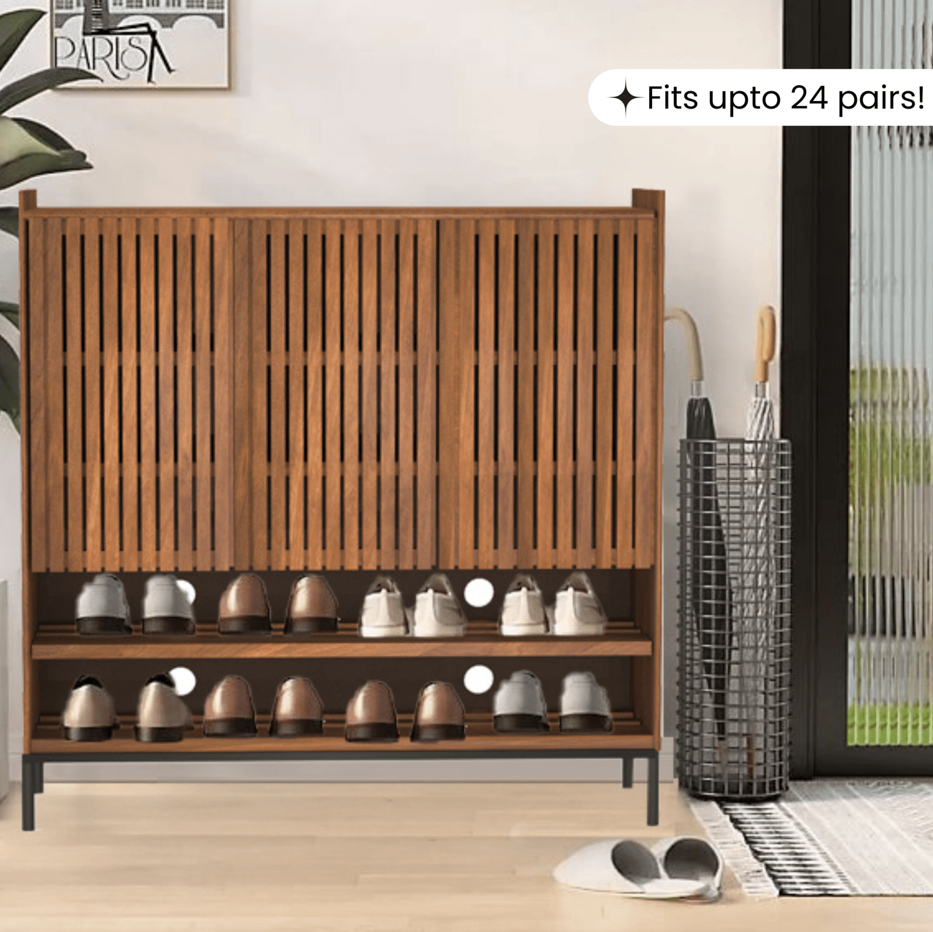 Sylvan Wooden Full Size Shoe Cabinet - Shoe Racks - Gharaana