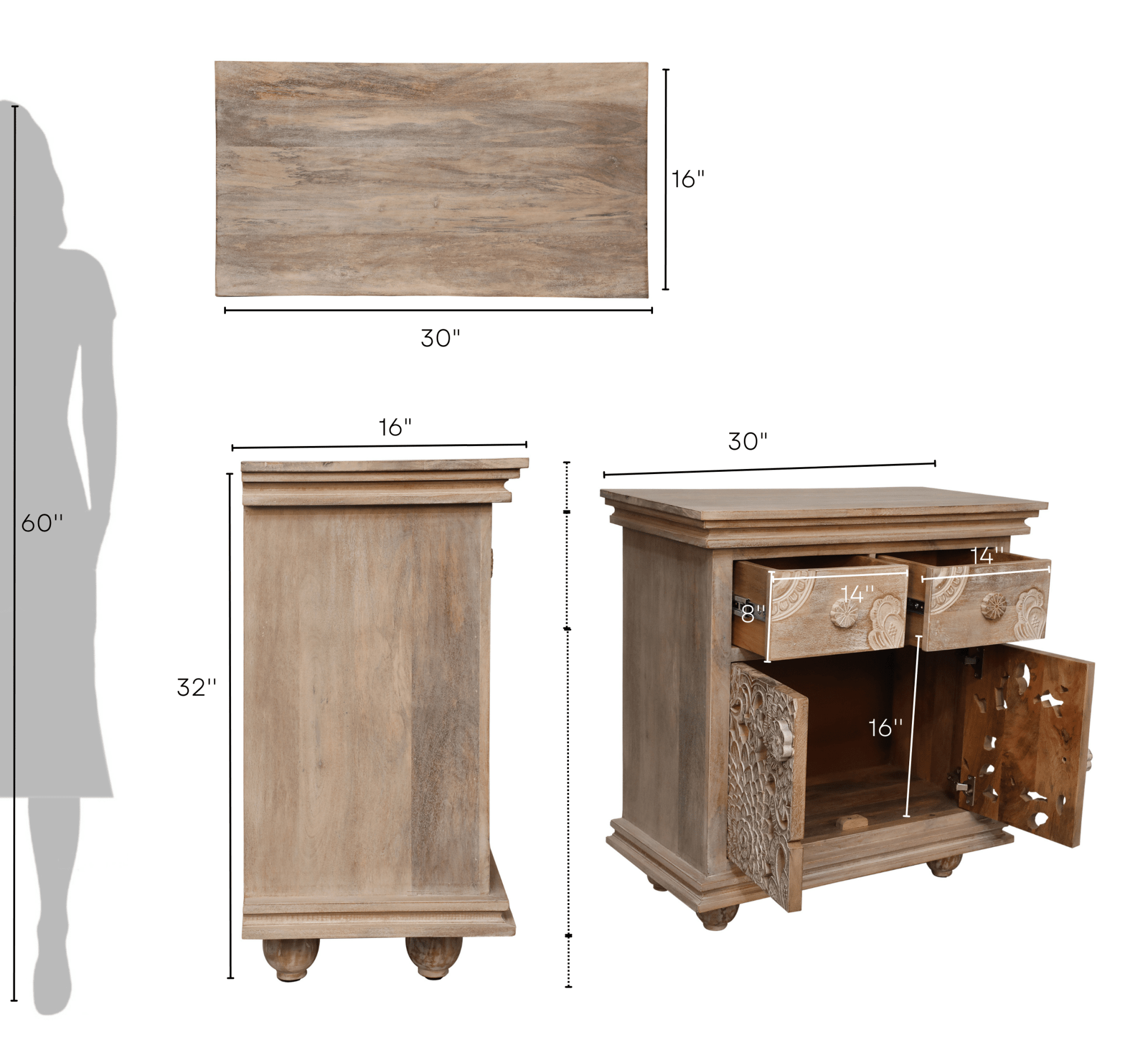 Ruchi Wooden 30" Sideboard - Sideboards - Gharaana