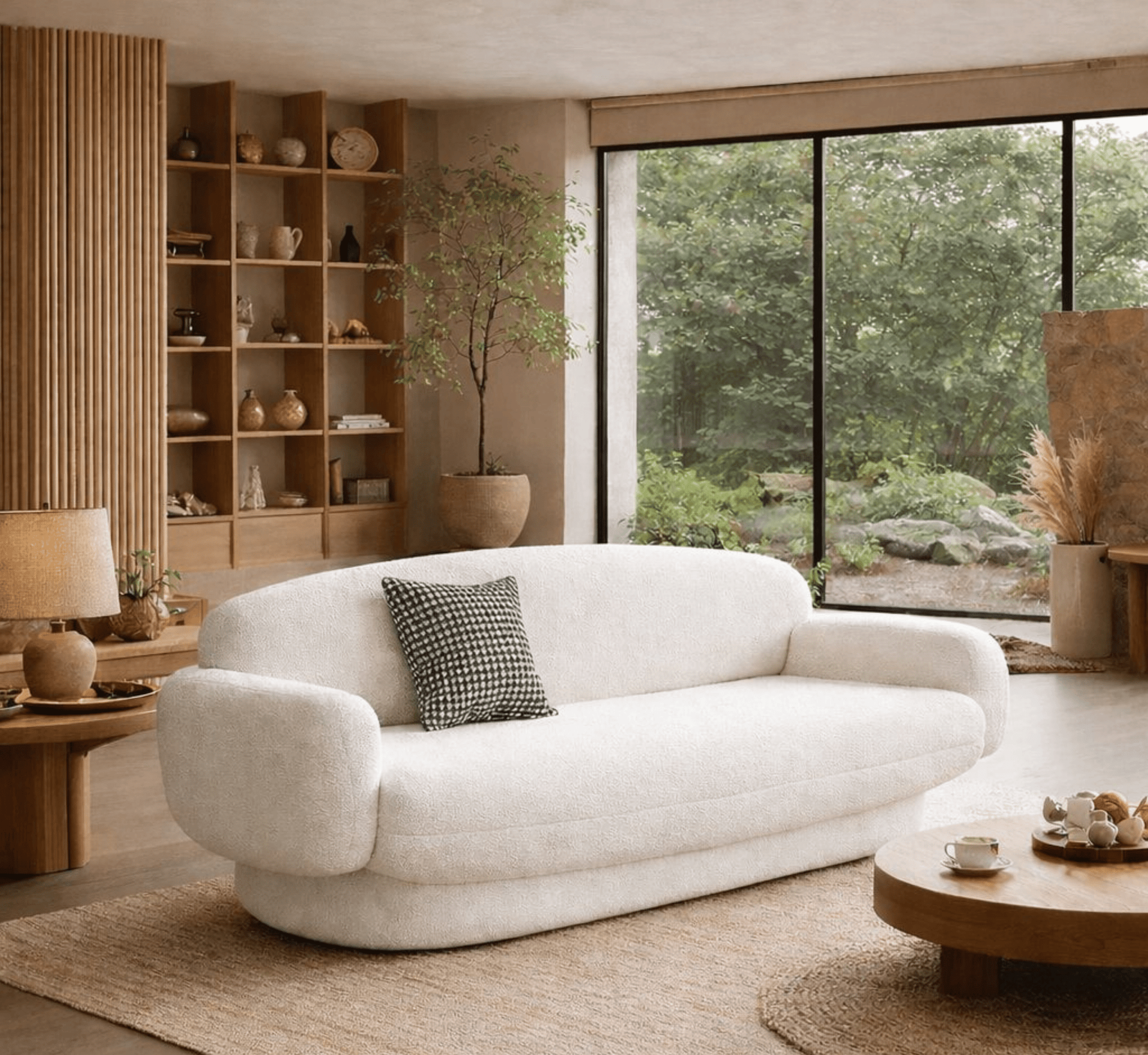 Fleece Plush Wooden Upholstered Sofa Set - Sofas - Gharaana