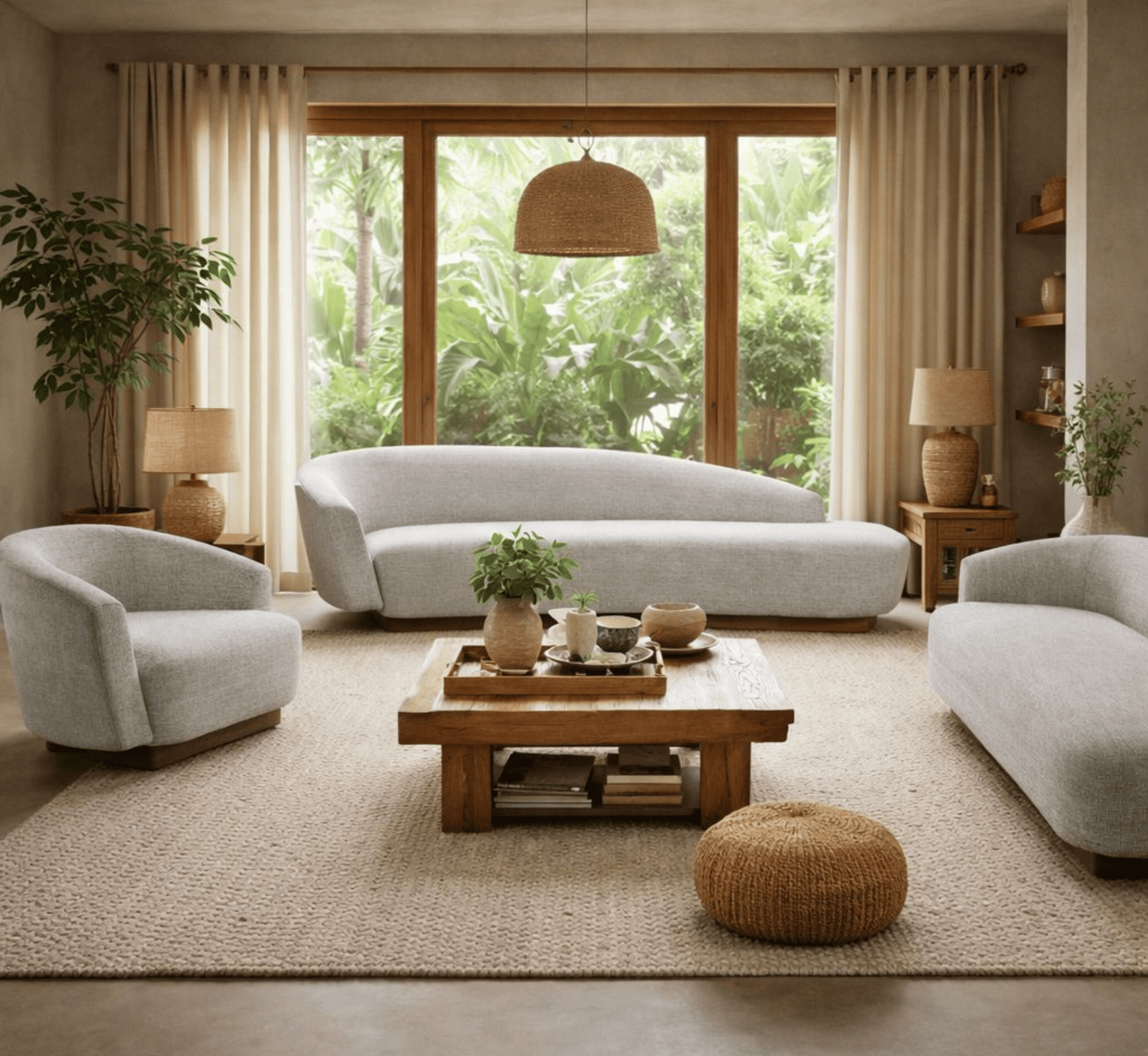 Kusha Plush Wooden Upholstered Sofa Set - Sofas - Gharaana