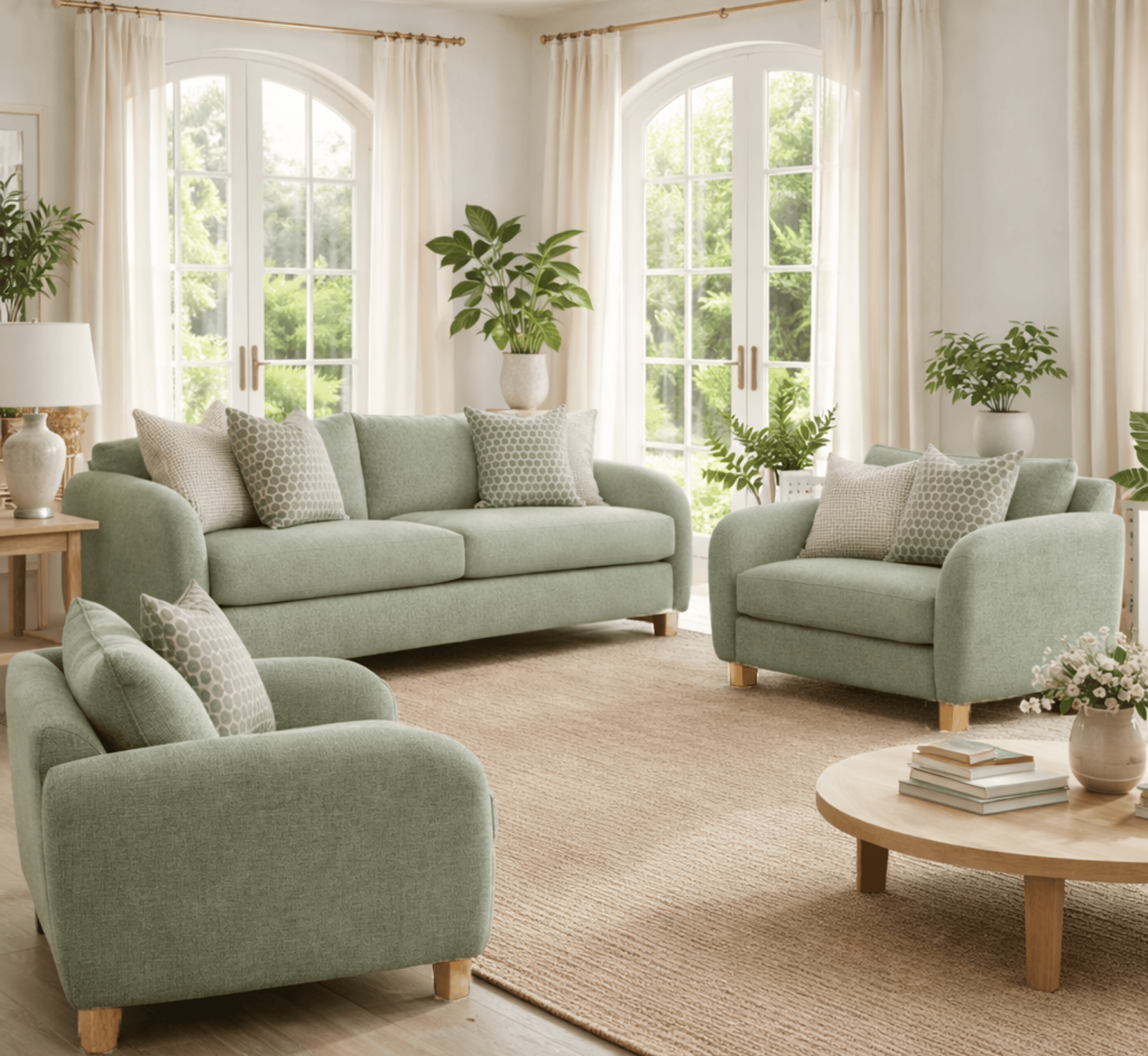 Mellow Plush Wooden Upholstered Sofa Set - Sofas - Gharaana