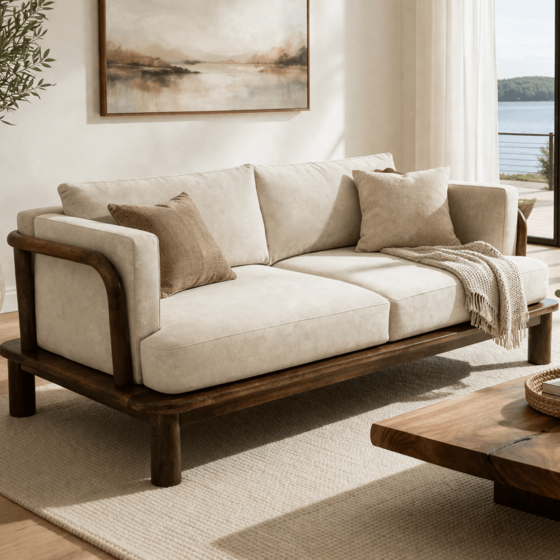 Ohm Custom Wooden Upholstered Sofa - Sofas - Gharaana