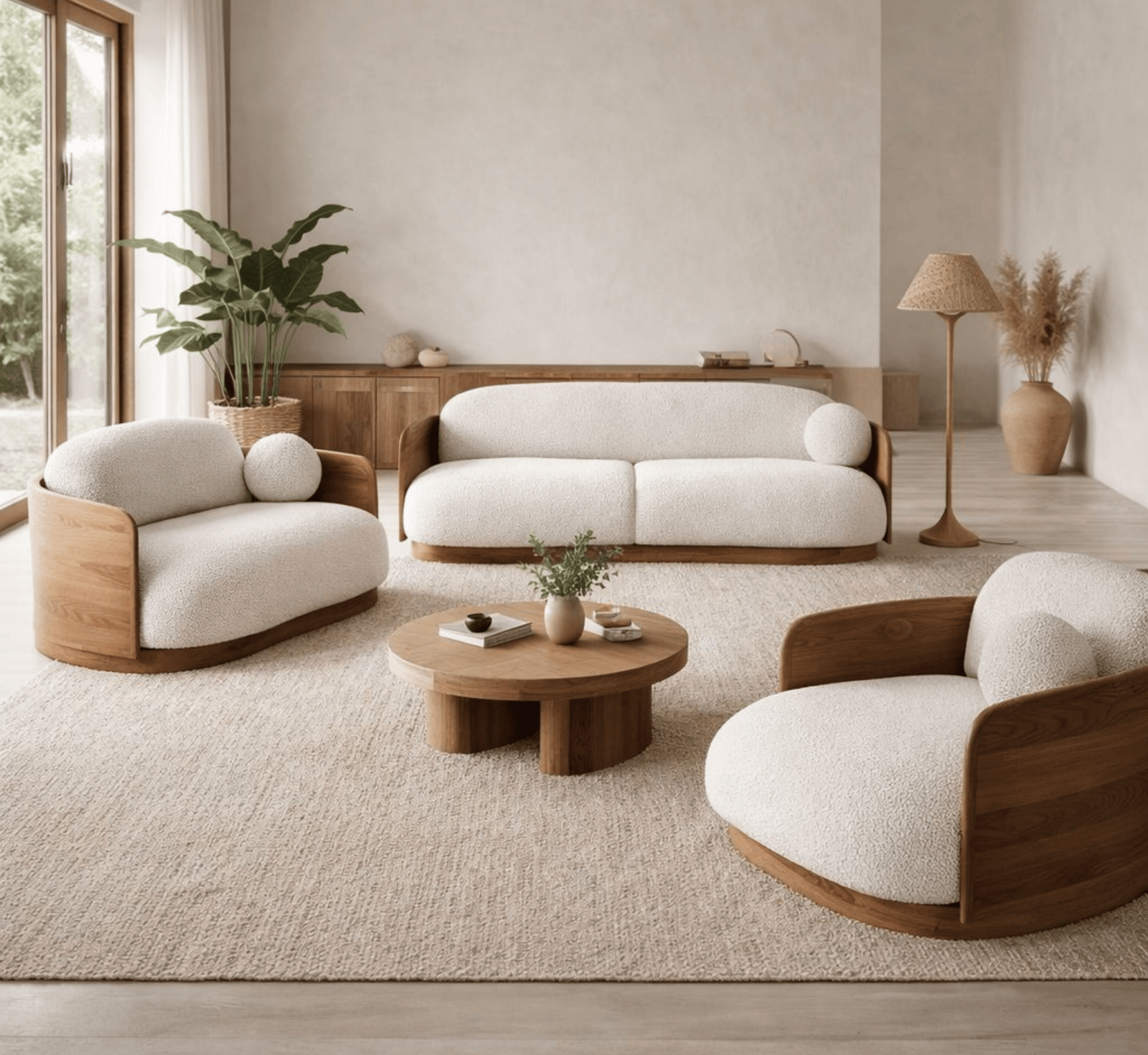 Tierra Plush Wooden Upholstered Sofa Set - Sofas - Gharaana