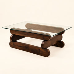 Kaira Glass Top Solid Wood Center Table - Centre Tables - Gharaana