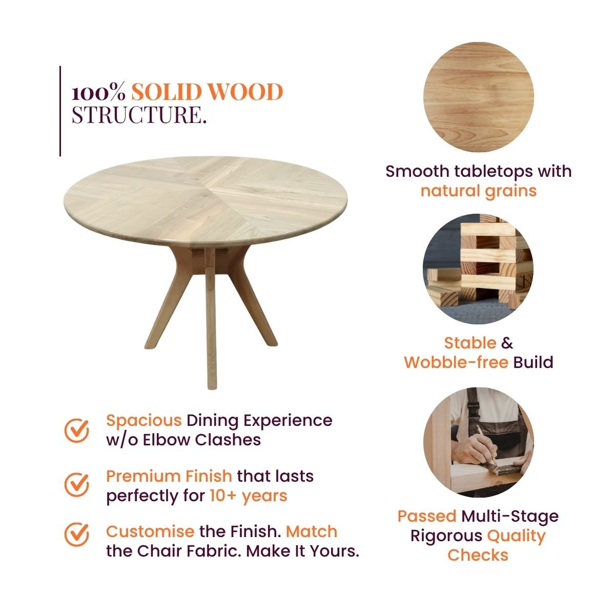 Spector Round Wooden Dining Table Set - Dining Set - Gharaana