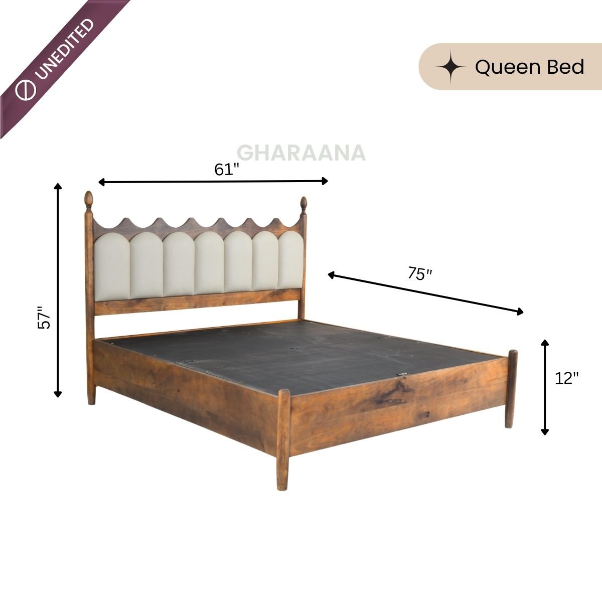Ellora 100% Solid Wood Upholstered Bed - Beds - Gharaana