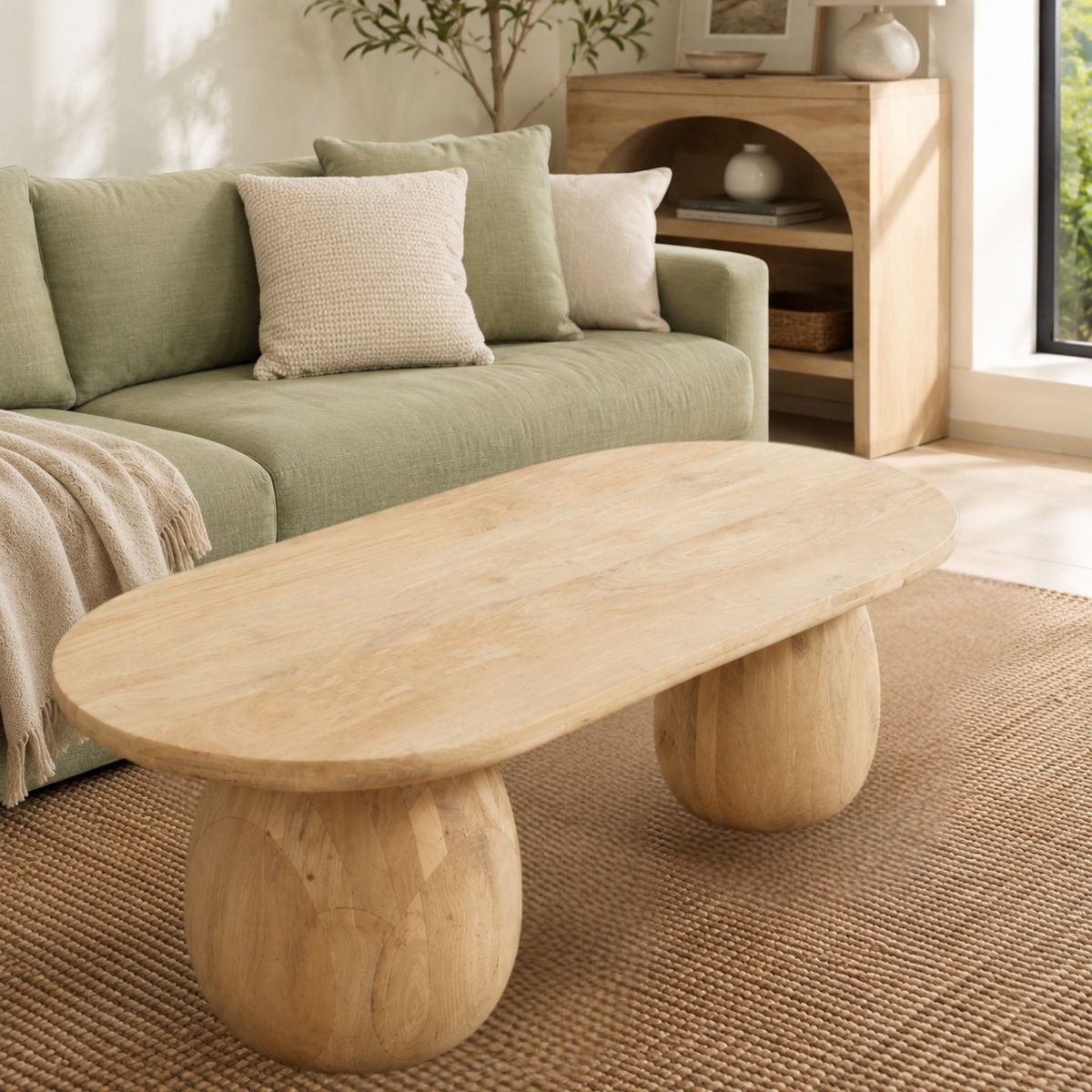 Akira Oval top Solid Wood Center Table - Centre Tables - Gharaana