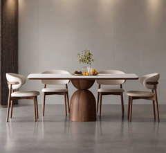 Adhira Marble-Top Wooden Dining Table Set