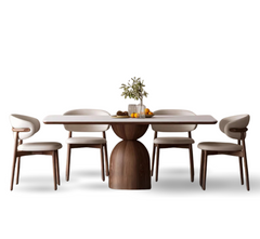 Adhira Marble-Top Wooden Dining Table Set
