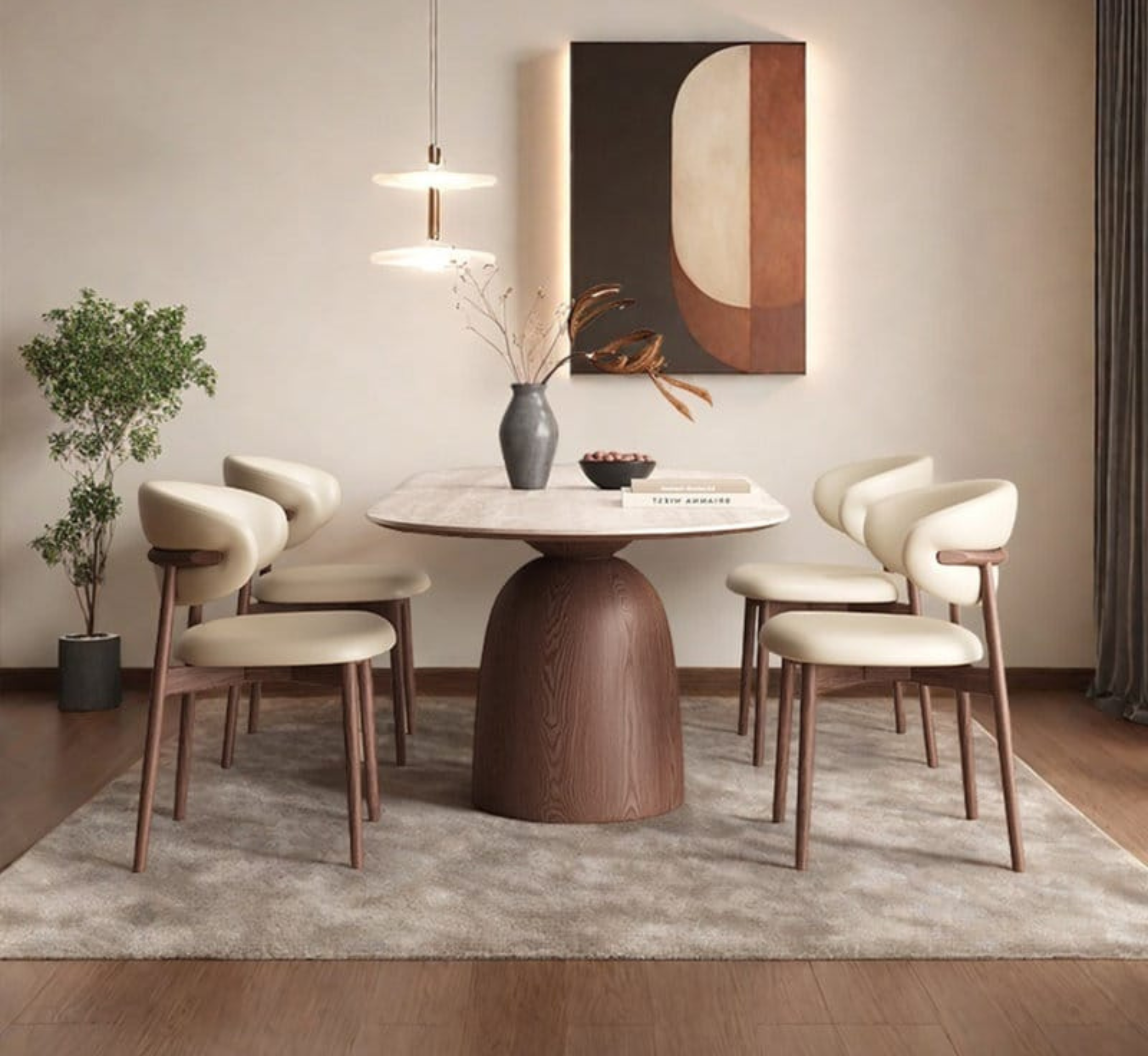 Adhira Marble-Top Wooden Dining Table Set