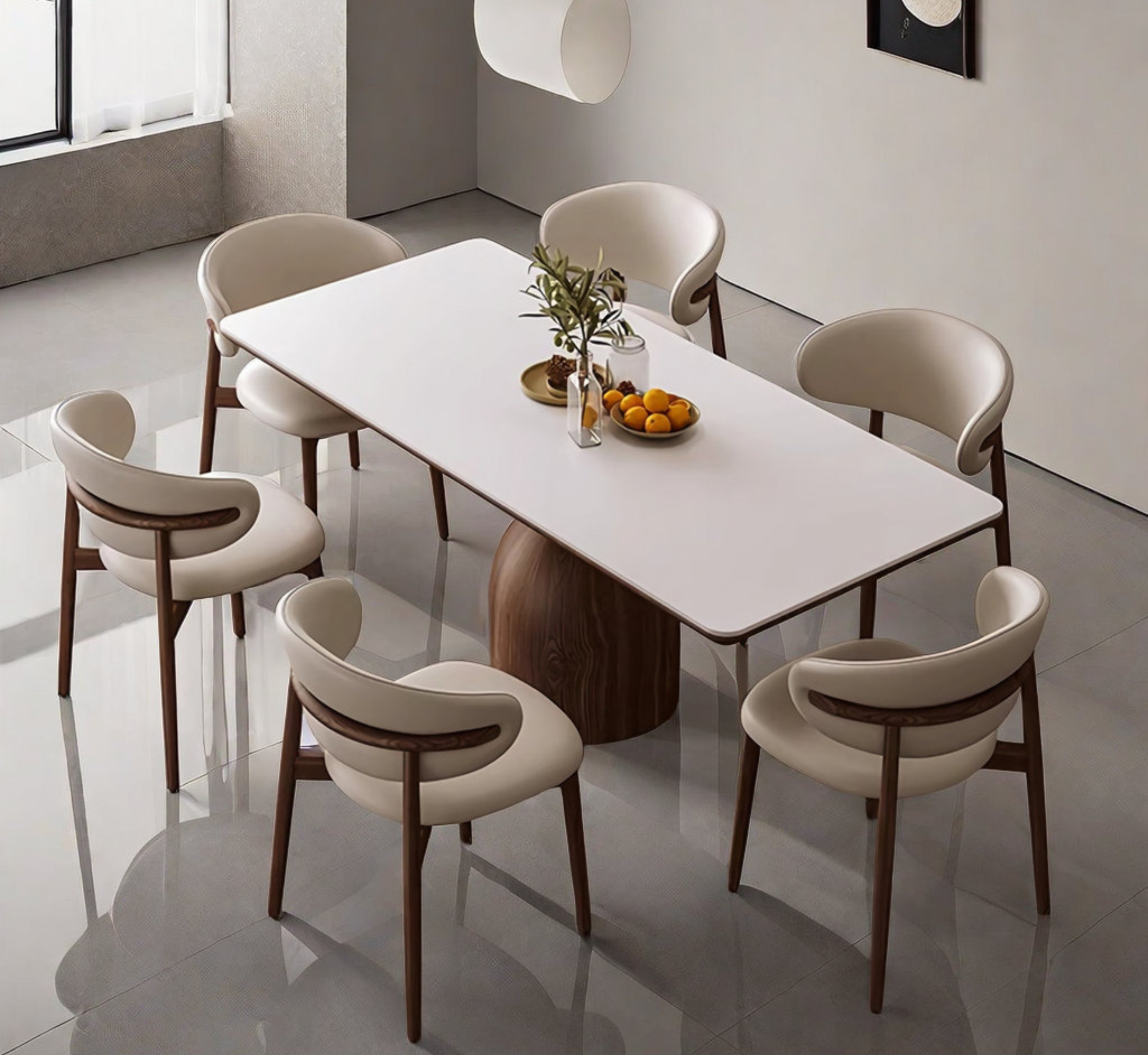 Adhira Marble-Top Wooden Dining Table Set
