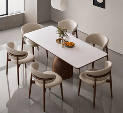 Adhira Marble-Top Wooden Dining Table Set